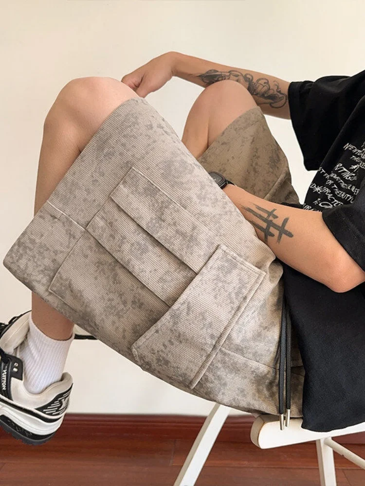 

Американские ретро-шорты в стиле тай-дай для мужчин, летние, больших размеров, свободные, прямые, повседневные брюки-капри для подростков