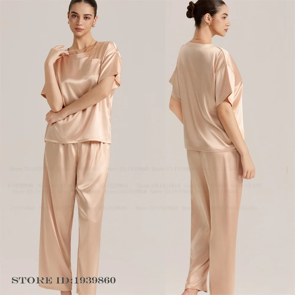 Female 2PCS Pajamas Set Sleepwear Loose Casual Short Sleeve Trouser Pijamas Suit Home Clothes Spring Summer New Nightwear Pyjama