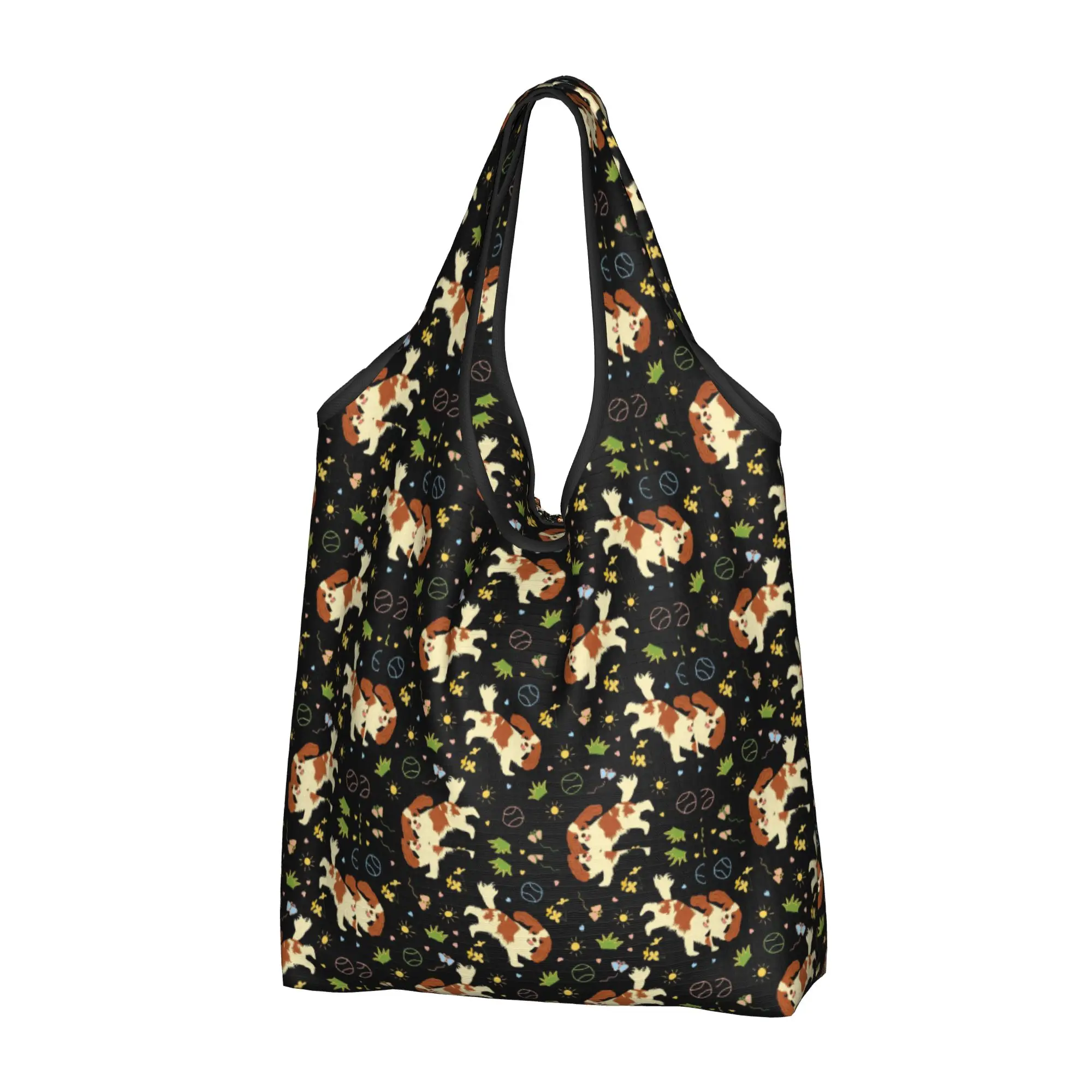 Playing The Cavalier King Charles Spaniel Groceries Shopping Bag Custom Shopper Tote Shoulder Bags Big Capacity Pet Dog Handbag