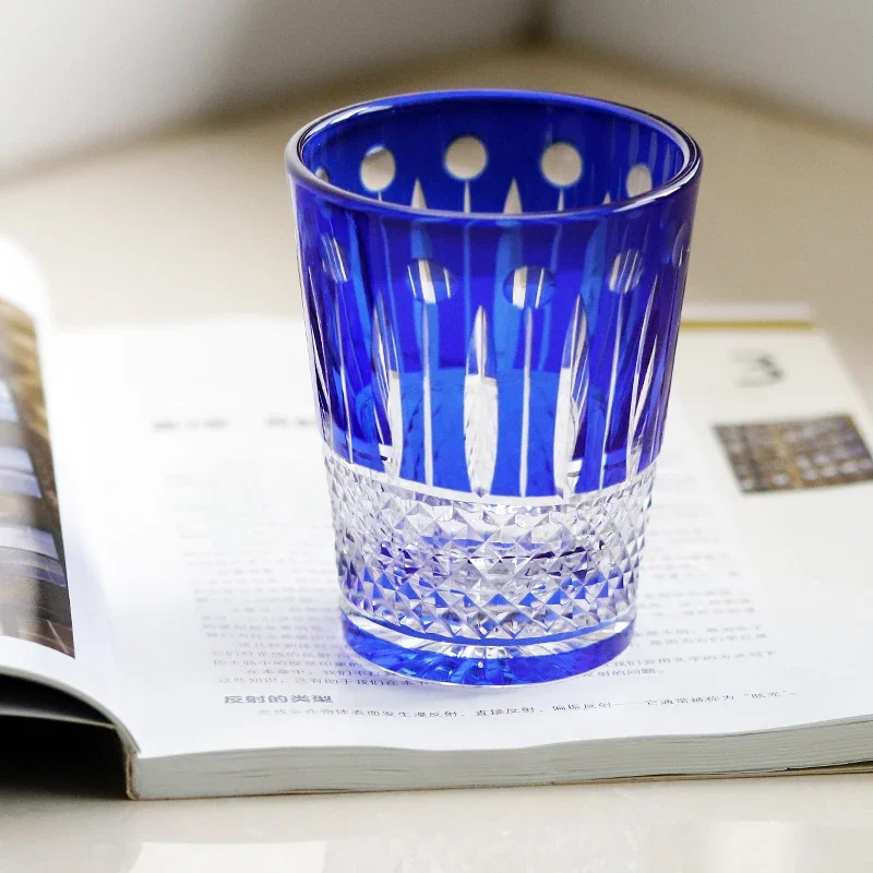 Colored Crystal Tumbler Glass, Vertical Cut Whiskey Water Cup, Vintage Drinking Glasses For Juice Cocktail Home Kitchen Decor