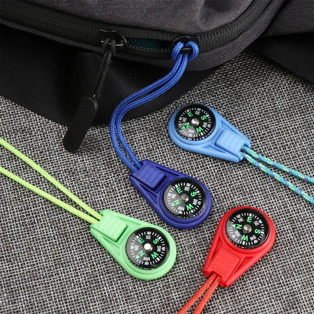 2/4Pcs Plastic Keychain Bag Accessories Camping Hiking EDC Outdoor Tools Pocket Compasses Mini Survival Compass Zipper Tail Rope