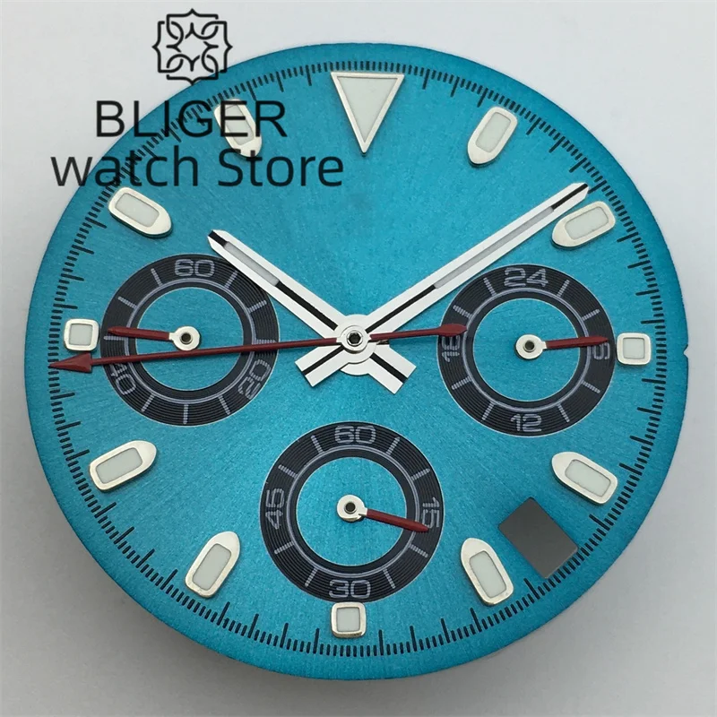 BLIGER VK63 Dial 29.5mm Sky blue Green Dial With Hands Green Luminous Fit VK63 VK64 movement