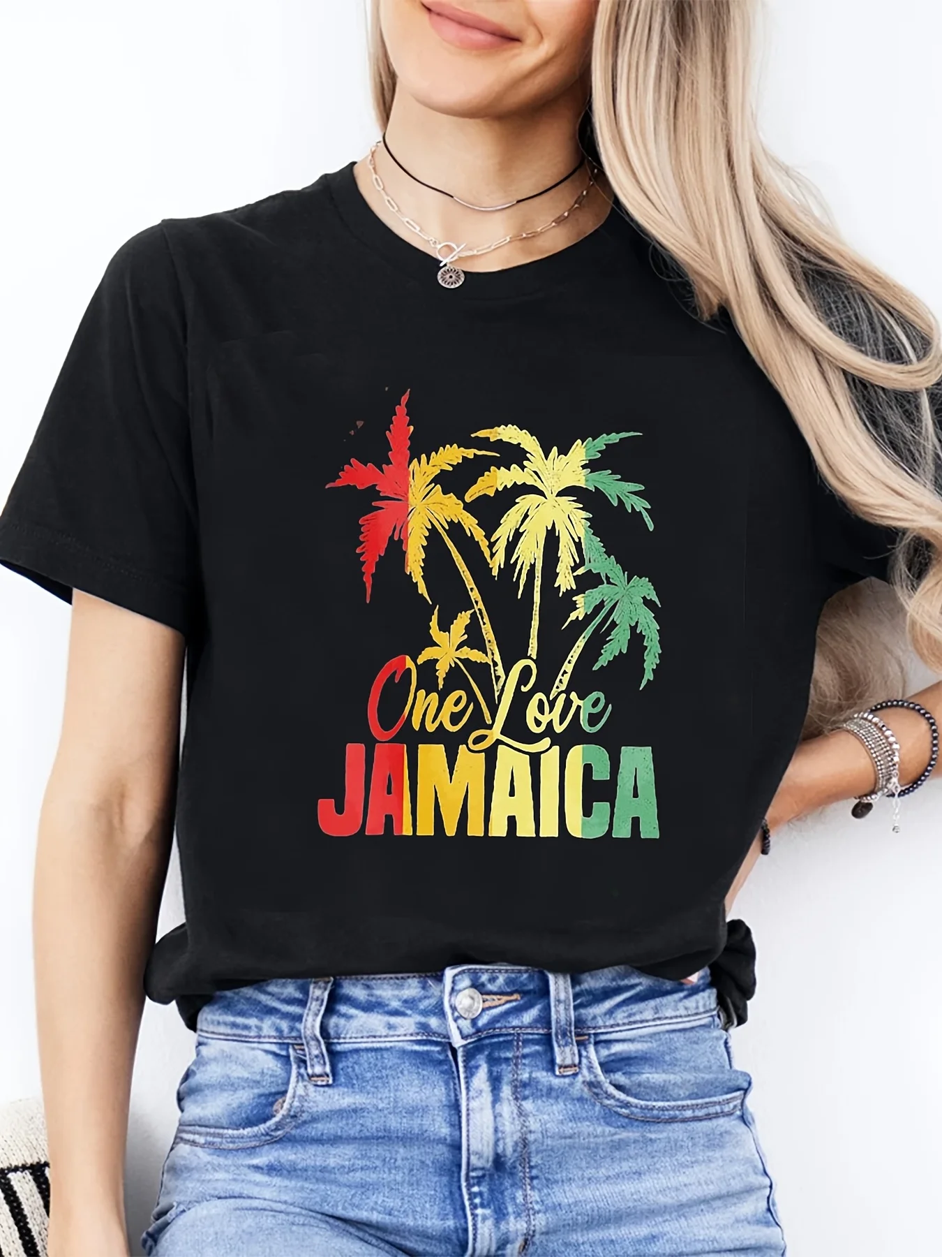 Camiseta informal de manga corta con cuello redondo y estampado de palmeras tropicales para mujer, camiseta de secado rápido