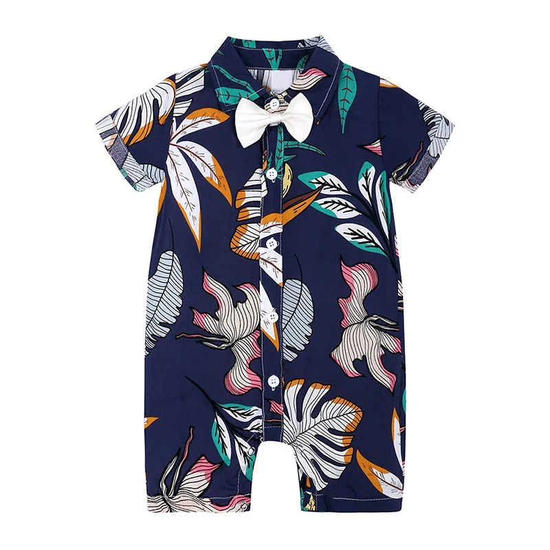 Summer Clothes Fashion Print Beach Baby Romper Short Sleeve Cotton Gentleman Jumpsuit Newborn Outfits Infant Boy Clothing BC2011