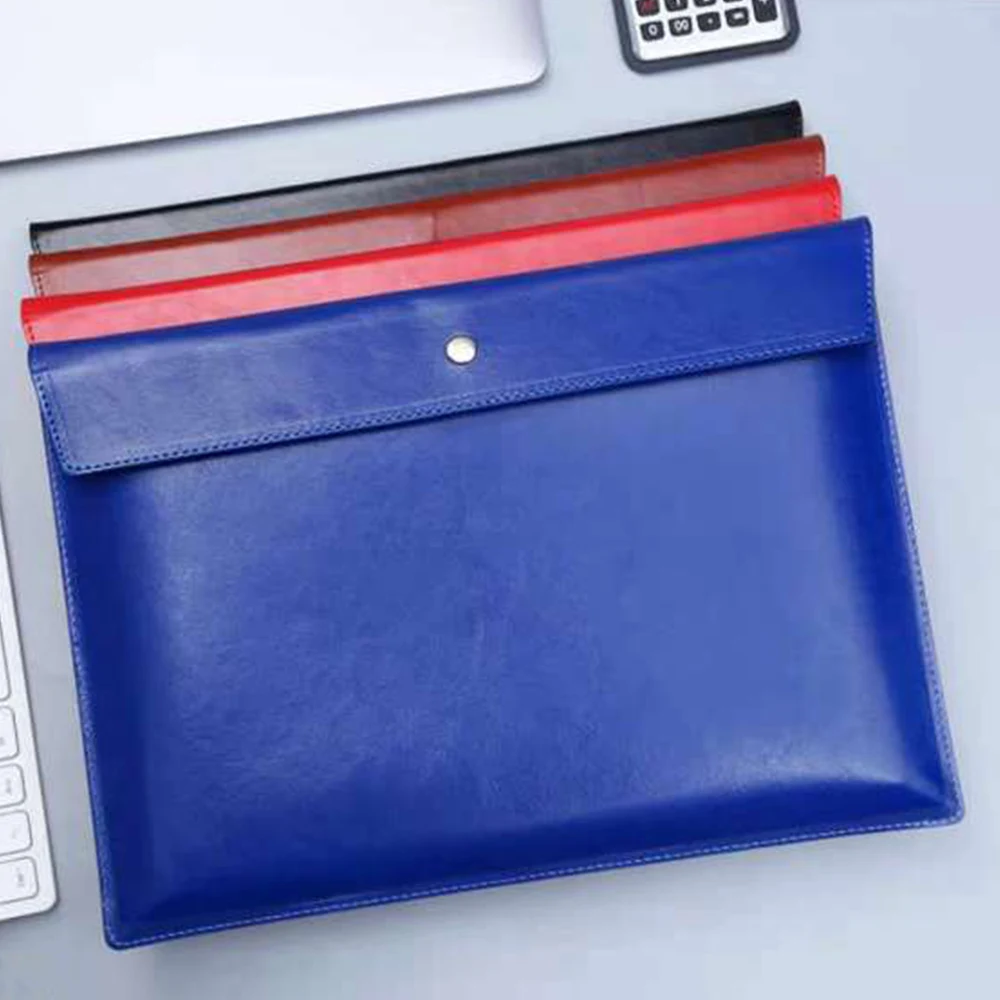 4 File Pocket Dustproof Documents Pouch PU Leather Snap Closure Large Capacity File Bag Thickened Business Office File Folder