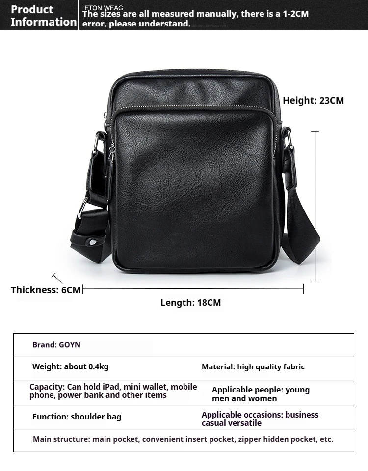 GOYN Men's Shoulder Bags Multi Pocket Crossbody Bags Phone Bag Leather Small Sling Bag for Outdoor Business Work Commuter