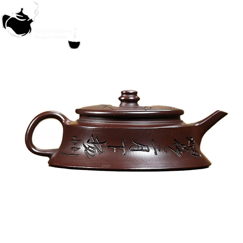 Tetera de arcilla púrpura Yixing, mineral original, arcilla púrpura antigua, sombrero de bambú estilo Ming, juego de té de Kung Fu, tetera china
