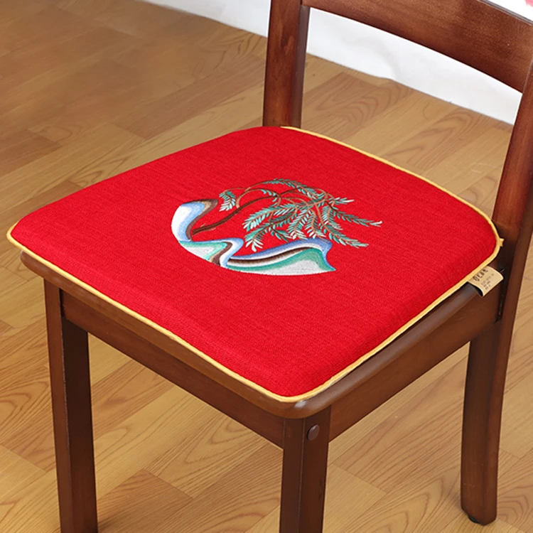 Custom Embroidered Tree U Shape Seat Cushion, Non-slip, Waterproof Linen, Dining, Office Chair Pads with Zipper