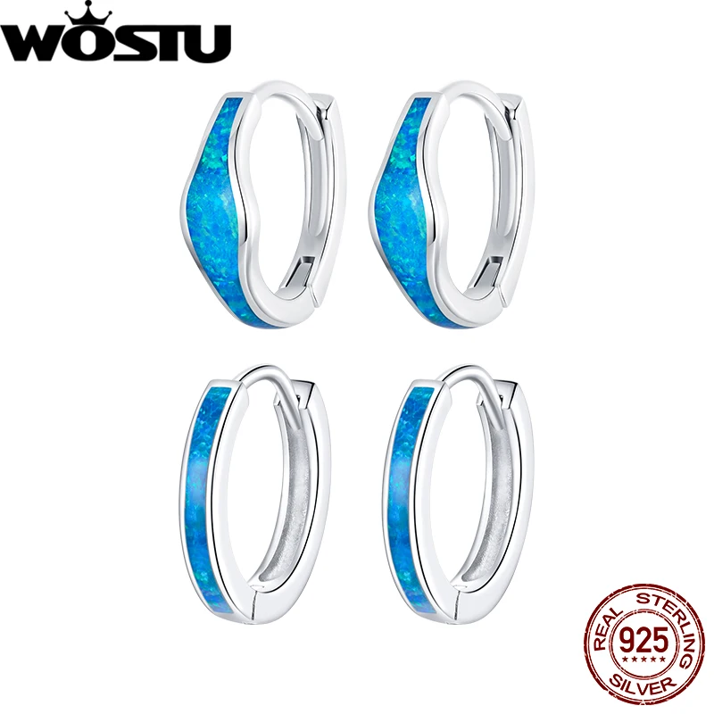 

WOSTU 925 Sterling Silver Blue Opal Hoop Earrings For Women Original Romantic Party Dating Gift Fine Jewelry FNE980