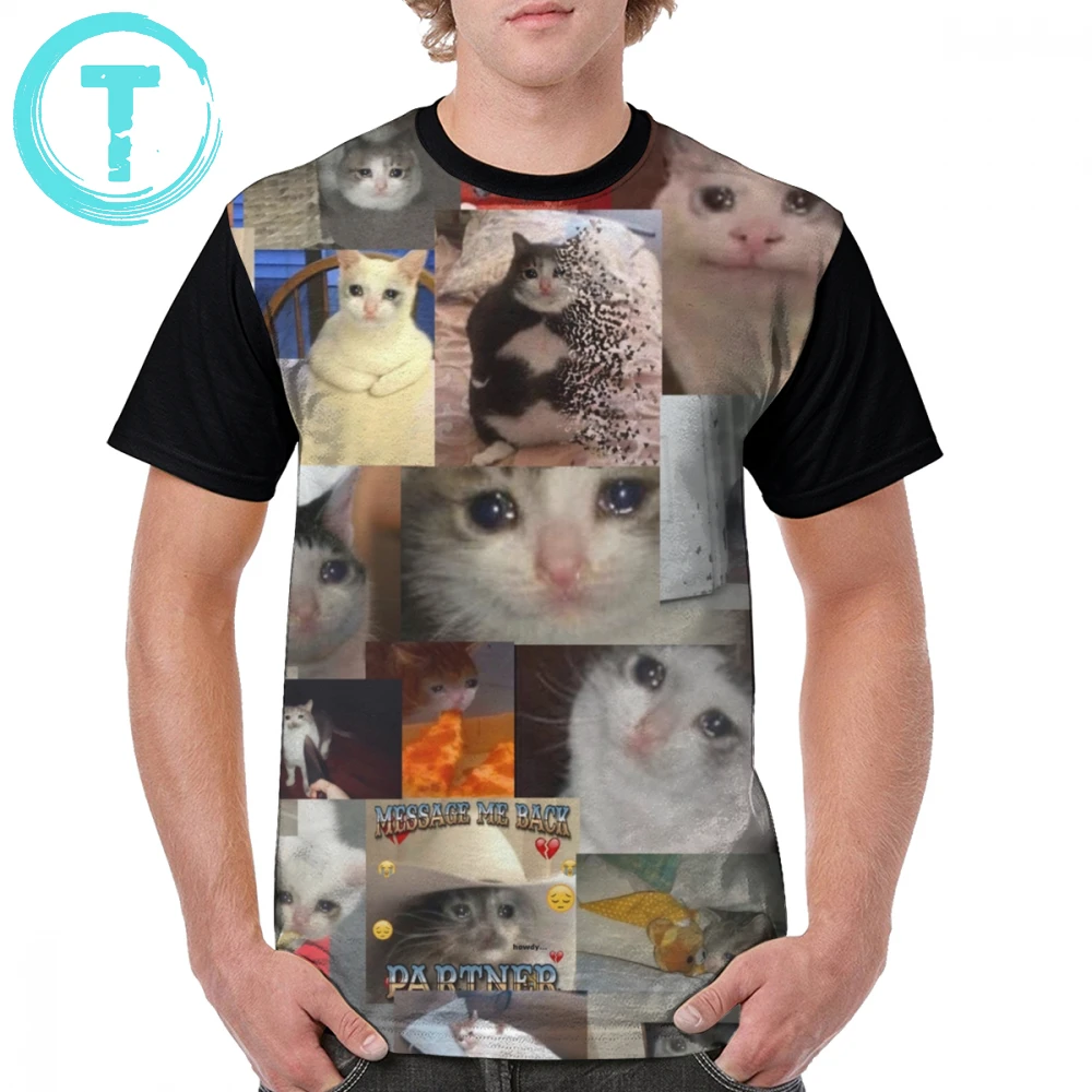 

Футболка с котом Sad Crying Cat Collage, футболка Meme 100, футболка из полиэстера с графическим рисунком, потрясающая летняя футболка с короткими рукавами и большим рисунком