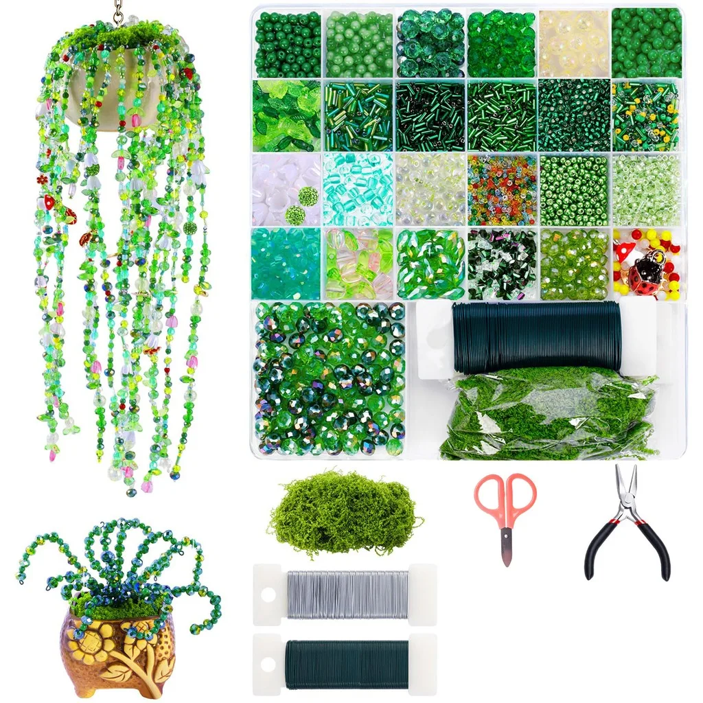 Beadwork Set Diy Disco Ball Hanging Planter Decor Beading Kit 2700pcs Green Glass Beads For Christmas Novelties 2026 2027