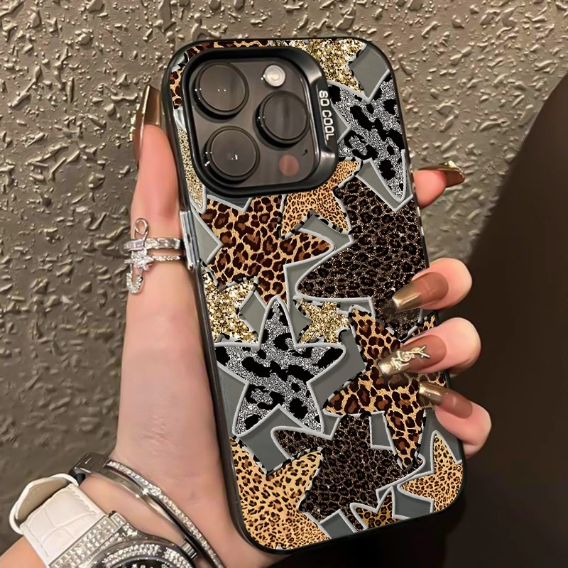 

Black Leopard Print Star Phone Case For Samsung A56 Cases Galaxy A36 A16 A55 A53 A54 A52 S25 Ultra S24 Plus S23 S21 FE S22 Cover