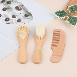 Soft Baby Hair Brush Comb Set For Newborn Wooden Handle Head Comfort Massager