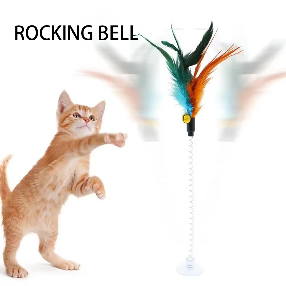 Suction Cup Spring Feather Funny Cat Stick Swing Ring Bell Cat Relieve Boredom Sounding Bell Colorful Cat Toys Pet Supplies