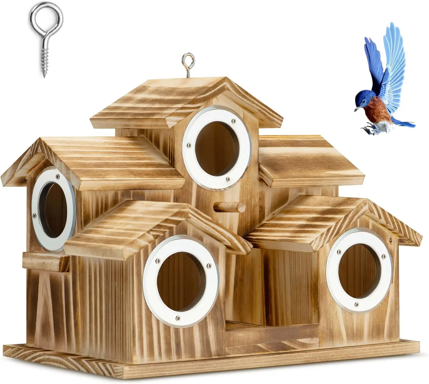 

Factory Hot Sell Bird Houses Outside 3 Hole Room Outdoor Hanging House Wooden