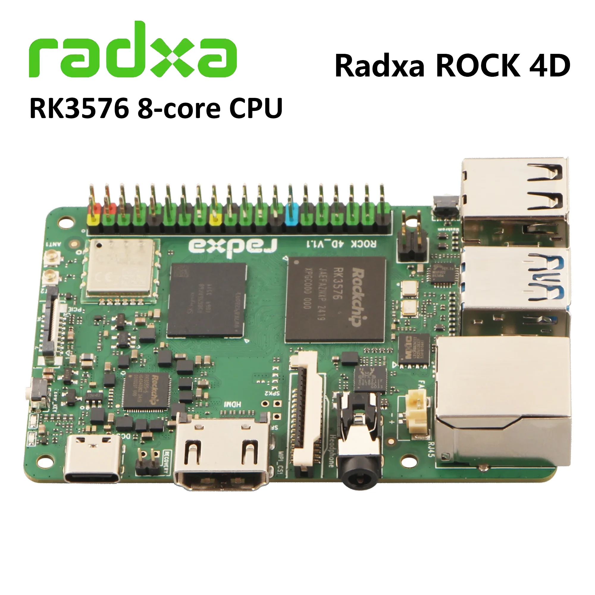 AvaCoreRadxa ROCK 4D RK3576 8-core CPU SBC ,Designed For Industrial Al And Edge,6TOPS,NPU RKNN Support, LLM Support