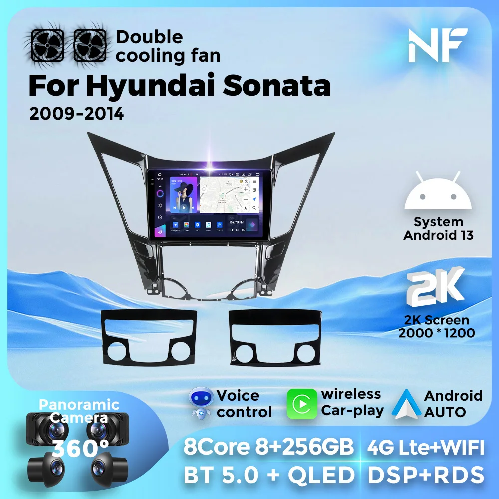 For Hyundai Sonata 6 YF 2009-2014 Android 14 All-in-one QLED Scrren Wireless Carplay Auto Radio GPS Car Multimedia 2DIN  DVD 4G