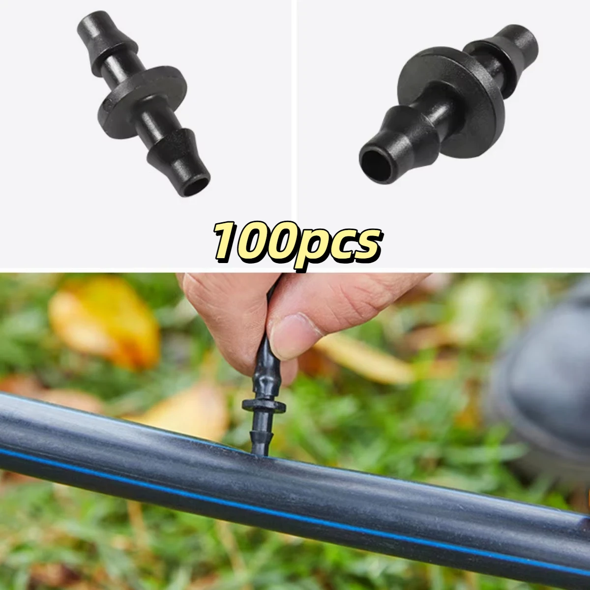 100Pcs Garden and Landscaping 4/7 Double Hook Drip Irrigation Hose Connectors, Garden and Field Irrigation Accessories