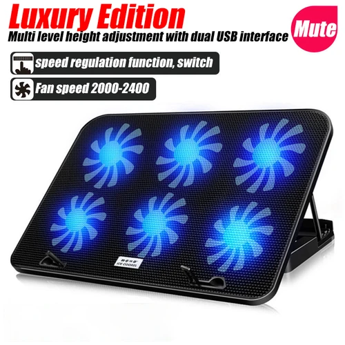 Imagen 2 del producto Enfriador de ordenador portátil A9 RGB para videojuegos, 6 ventiladores, luz Led para videojuegos, Enfriador de COOLCOLD para soporte de 13-18 pulgadas para ordenador portátil Macbook 2023