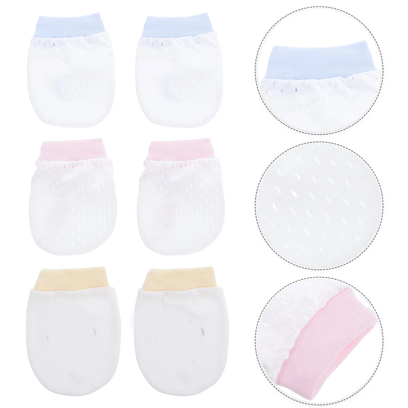 

3 Pairs Baby Gloves Infant Mittens Newborn Protective No Scratch Waterproof Ice Silk Soft Comfortable Adjustable Size Breathable