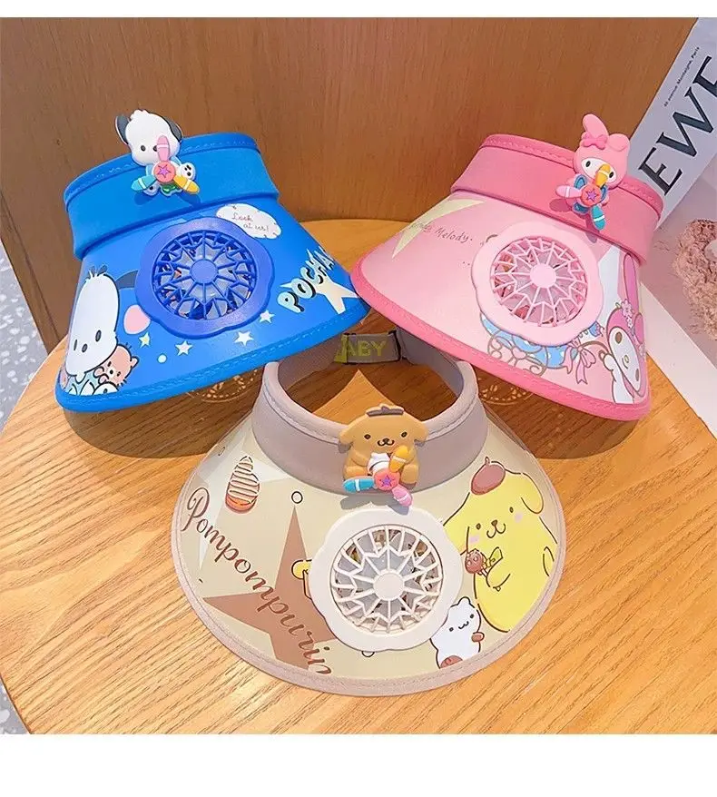 

Sanrio Kuromi My Melody Windmill Sun Hat with Cooling Fan Summer Hello Kitty Uv Protection Cap Boy Girl Outdoor Wide Brim Visor