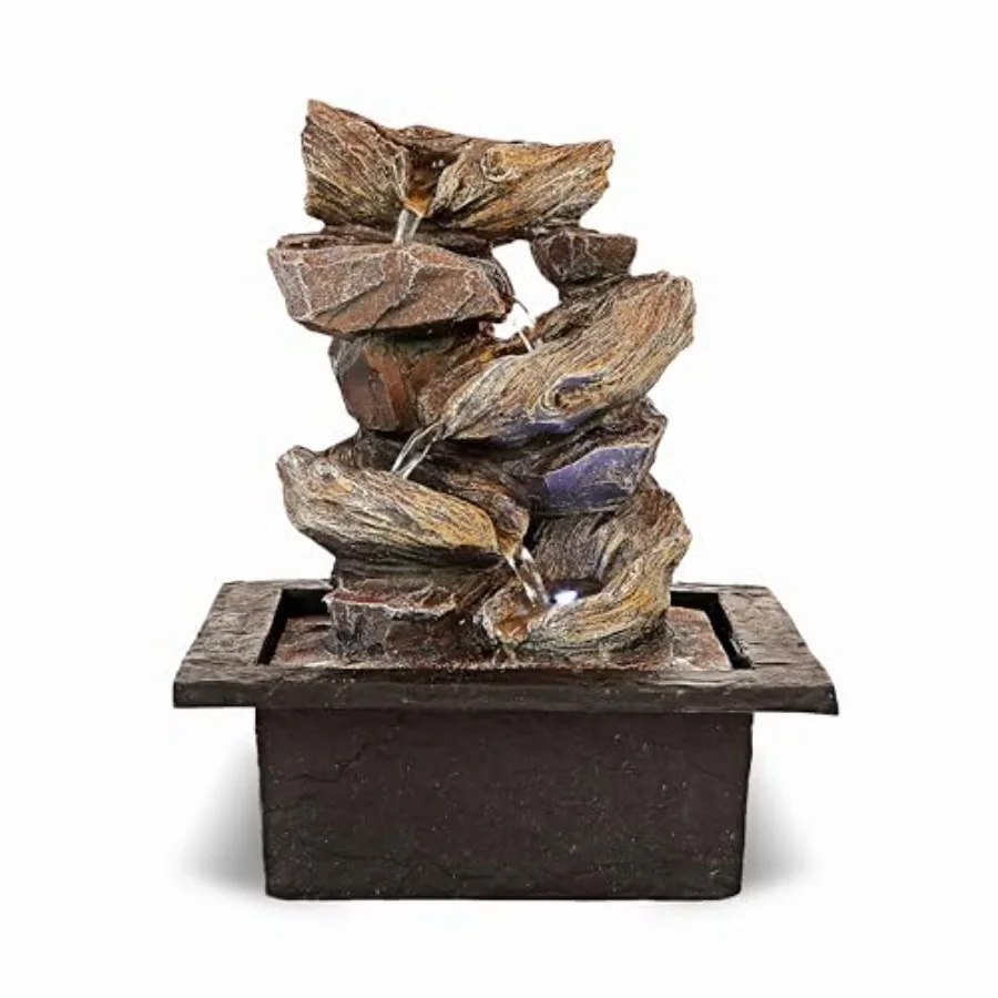 

11-inch Waterfall Fountain Indoor - Tabletop Water Fountain - Indoor Fountains and Waterfalls with Soothing Sounds and In-Pot L