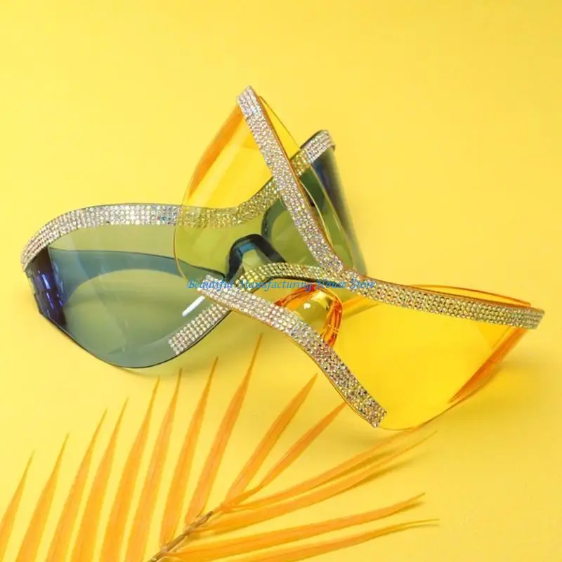 النظارات الشمسية E56A الشرير النظارات الشمسية حجر الراين المتضخم y2k النظارات الشمسية الرياضية المتضخم