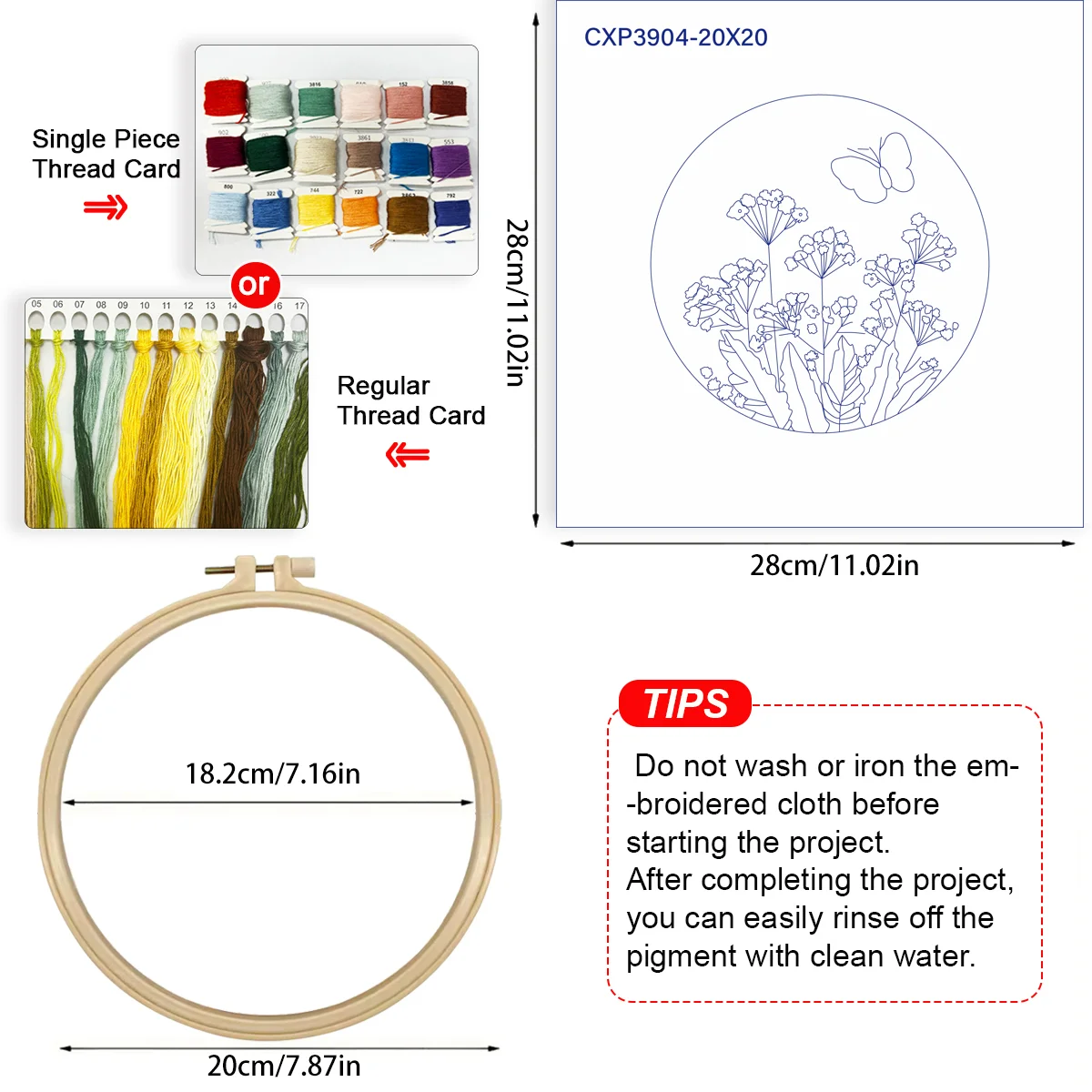 1 Stück 20X20CM/15X15CM 7,87/6,3 Zoll Blumen-Stickerei-Starter-Kit DIY-Kit DIY-Stickerei-Set Handarbeiten Malerei Heimdekoration – Detail 2