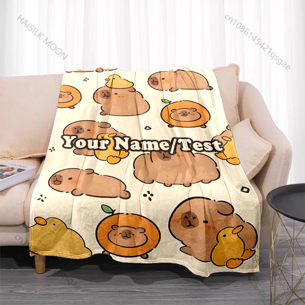 Customized Name Personalized cartoon Blanket Capybara Print Warm Comfortable Blanket for Adults and Kids Luxury for Gifts