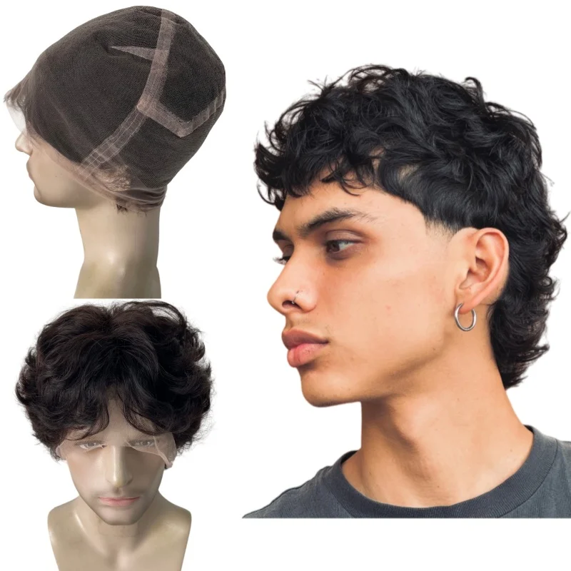 

Natural Color Wavy Cut Style Indian Human Hair Full Lace Wig for Men