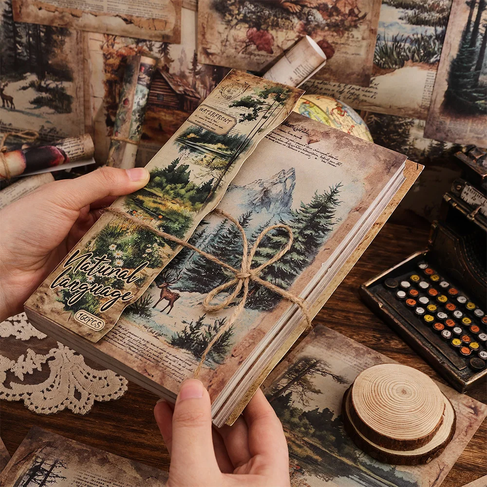 160 Blatt Vintage-Naturlandschaft-Scrapbook-Papier, nicht klebend, groß, 160 verschiedene Muster, DIY-Dekorationsmaterial, Papier – Detail 3