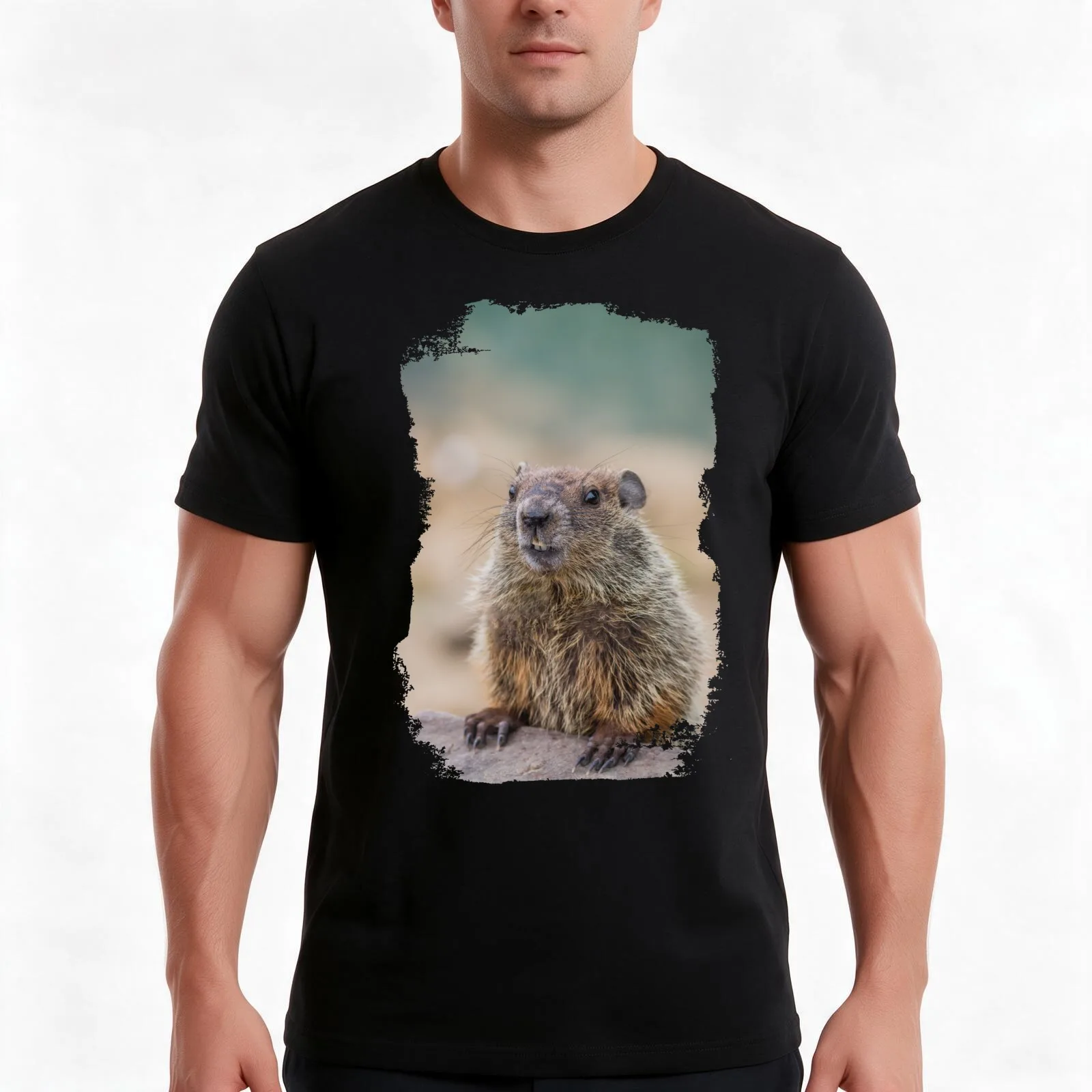 Groundhog with grunge effect - Grunge Groundhog for Groundhog Day T-Shirt, Summer Casual Cotton Tee, Oversized Streetwear Tops
