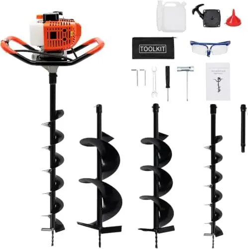 GDAE10 52CC Post Hole Digger 2-Stroke 2.4HP Gas Powered Auger Post Hole Digger,Earth Auger with 3 Drill Bits 4