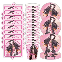 60pcs/lot Kamado Nezuko Theme Girls Favors Cups Plates Napkins Birthday Party Dishes Zestaw zastawy stołowej Udekoruj wydarzenia Materiały eksploatacyjne