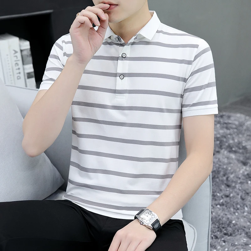 Summer New Style Men's Striped Short-Sleeved Fashion Polo Shirt Top