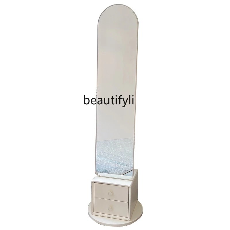 

Solid Wood Dressing Mirror Clothes Rack Integrated 360-Degree Rotatable Fitting Full Body Makeup Mirror