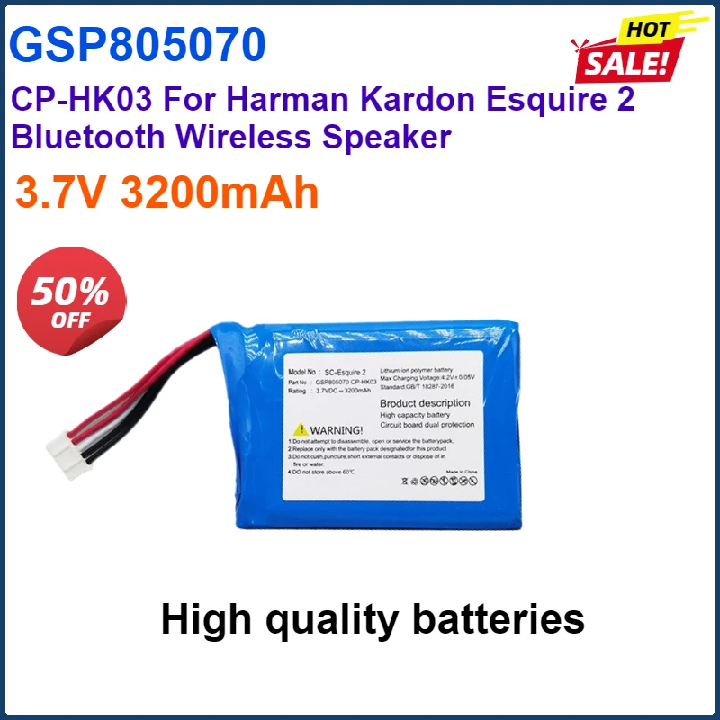 

2PCS 3.7V 3200mAh CP-HK03 GSP805070 Replacement Battery For Harman Kardon Esquire 2 Bluetooth Wireless Speaker