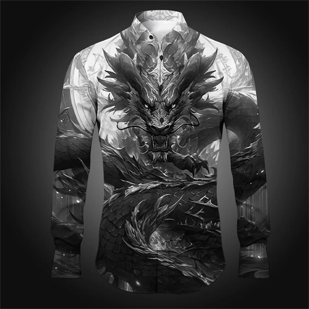 

Men's Long Sleeve Shirt Printed Shirt Chinese Dragon Pattern Casual Comfortable No-Iron Wrinkle-Resistant Oversized Top