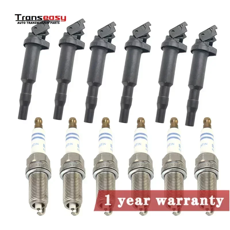 

6PCS Kit Ignition Coils & Spark Plugs Set 12138647689 12138616153 OEM for BMW 3 5 Series x3 x5 z4