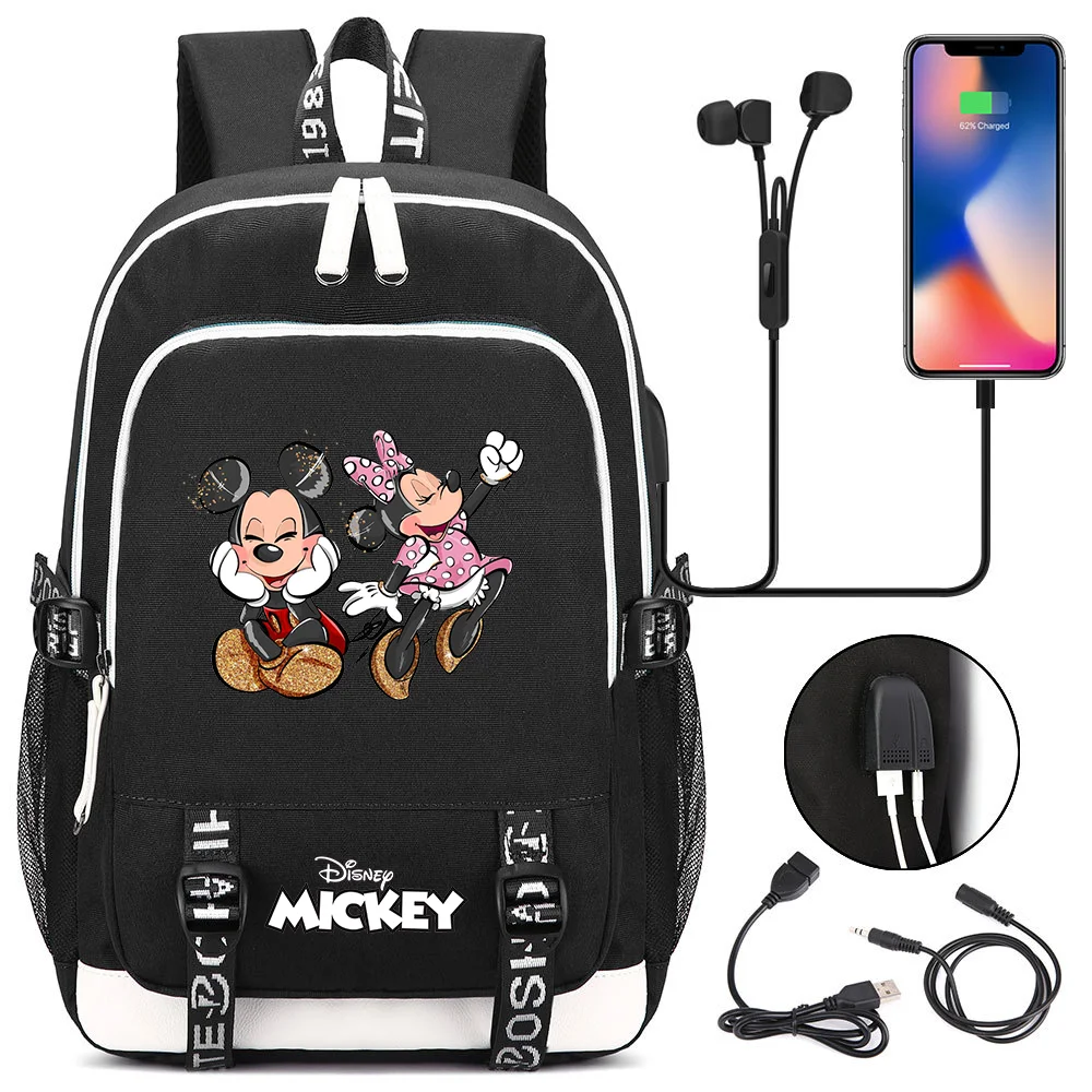 

Disney Mickey Minnie Mouse Men Women USB Charging Laptop Travel Backpacks Boys Girls Teenager School Backpack Casual Mochila