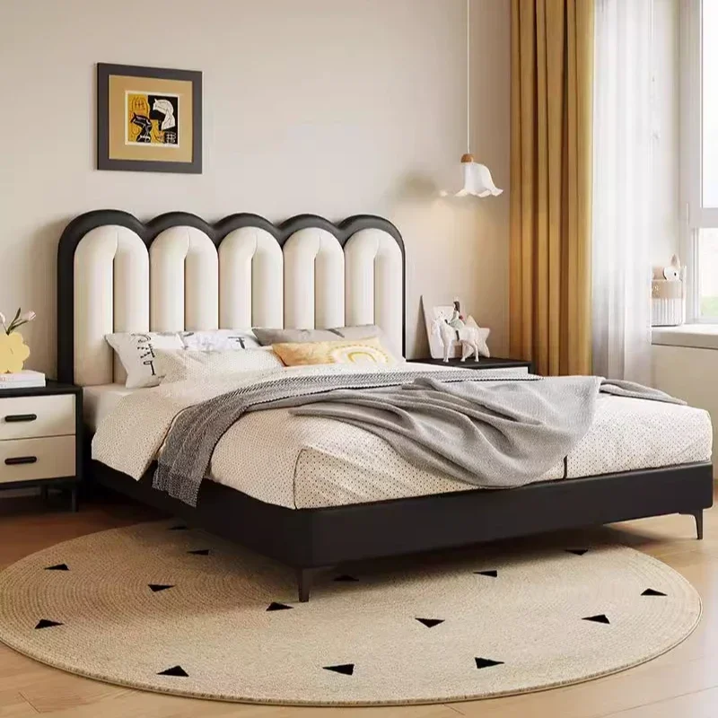 French cream wind leather bed retro wind master bedroom yo-yo bed soft bag 1.8 meters double bed small apartment storage