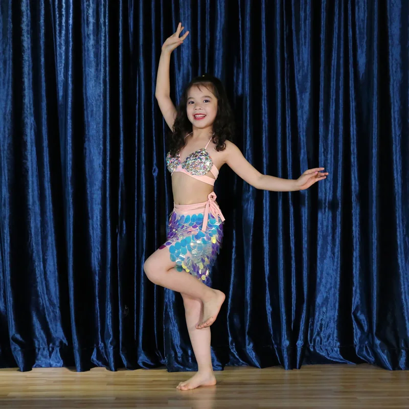 Children's Belly Dance Performance Costume Mermaid Folk Dance Outfit Girls' Dance Performance Clothes Belly Queen
