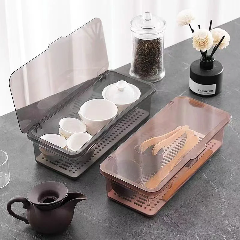 1pc Tableware Chopsticks Box With Lid Organizer Dust Draining Household Kitchen Chopsticks Box Multifunction Storage Box