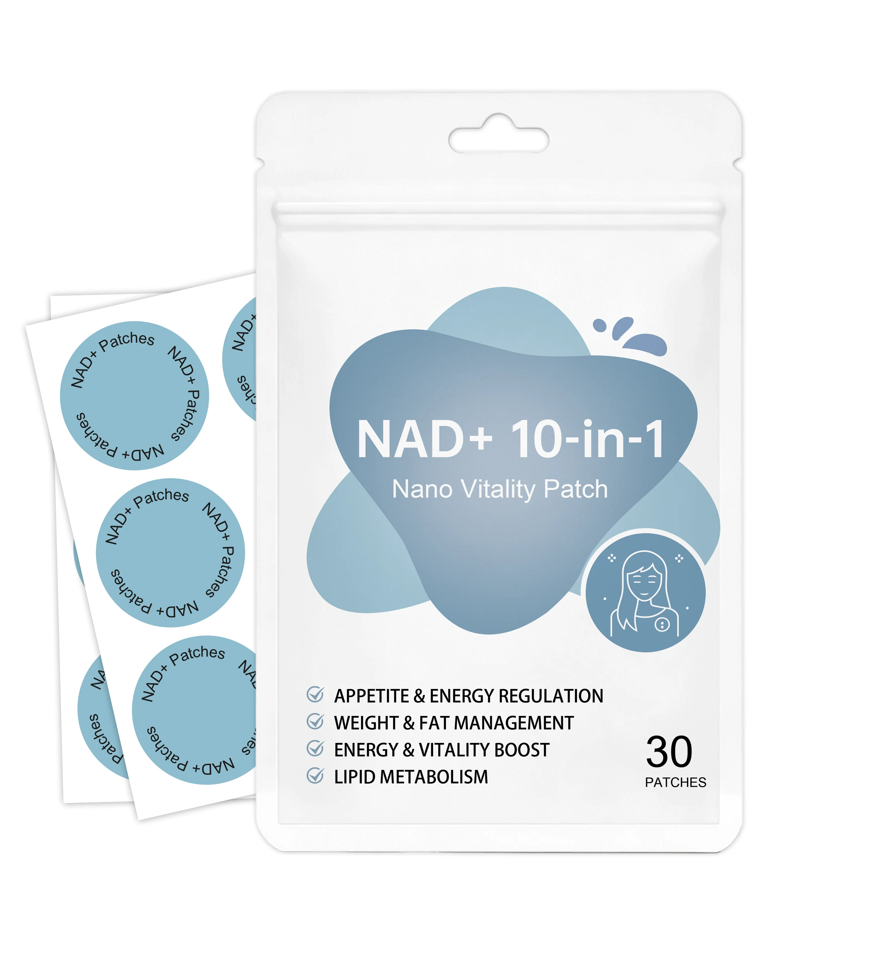 NAD+ 10-in-1 Nano Vitality Patches, Skin-Friendly Breathable Body Care Stickers, Support Energy & Lipid Metabolism, Daily Body