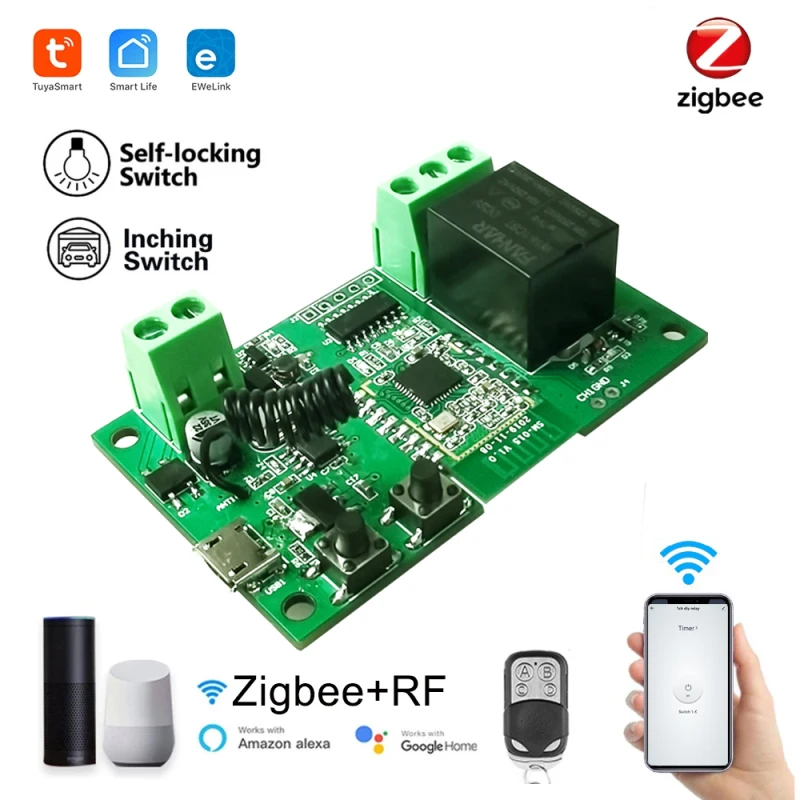 ZigBee Smart Switch 5V/7-32V Inching/Self-Locking Wireless Relay Module Smart Home Automation For Door Access Alexa Google Home