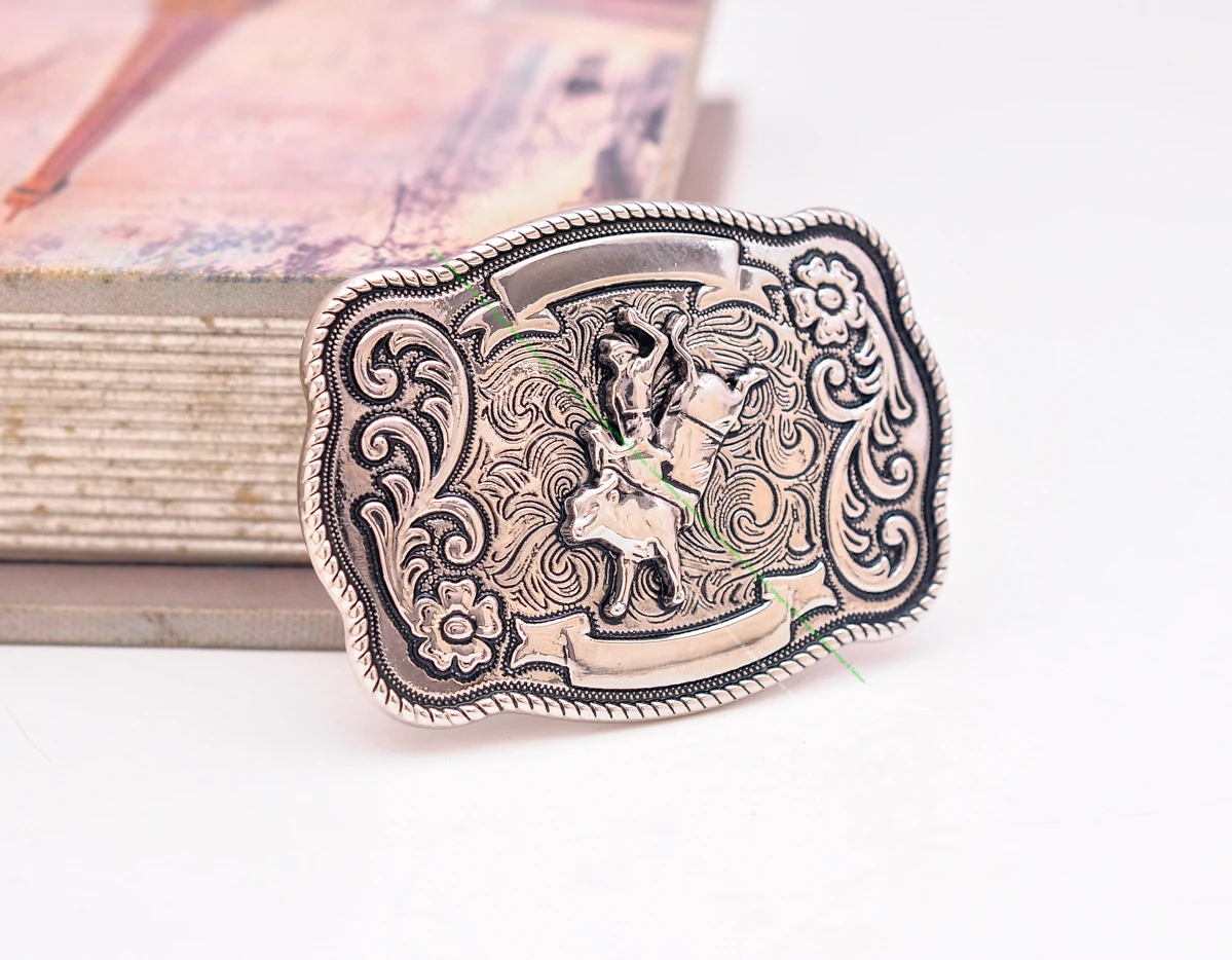 

BKD0681 70*51Mm Silver Rock Texas Western Flower Cowboy Bull Ride Rodeo Rope Side Leathercraft DIY Belt Buckle 40mm