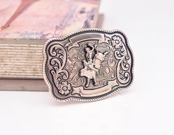 BKD0681 70*51Mm Silver Rock Texas Western Flower Cowboy Bull Ride Rodeo Rope Side Leathercraft DIY Belt Buckle 40mm