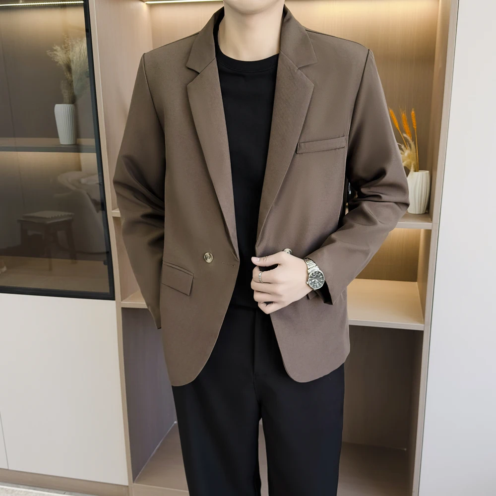 

Slim Fit Men's Casual Busin Suit Jaet Faionable Ele Office Wear Polyester Fiber round Hem Two Button Closure