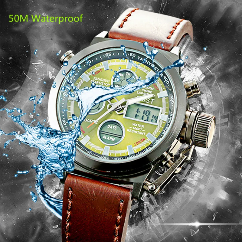 Original AMST Watches Men Luxury Brand 5ATM 50m Dive LED Digital Analog Quartz Watches Male Fashion Sport Military Wristwatches