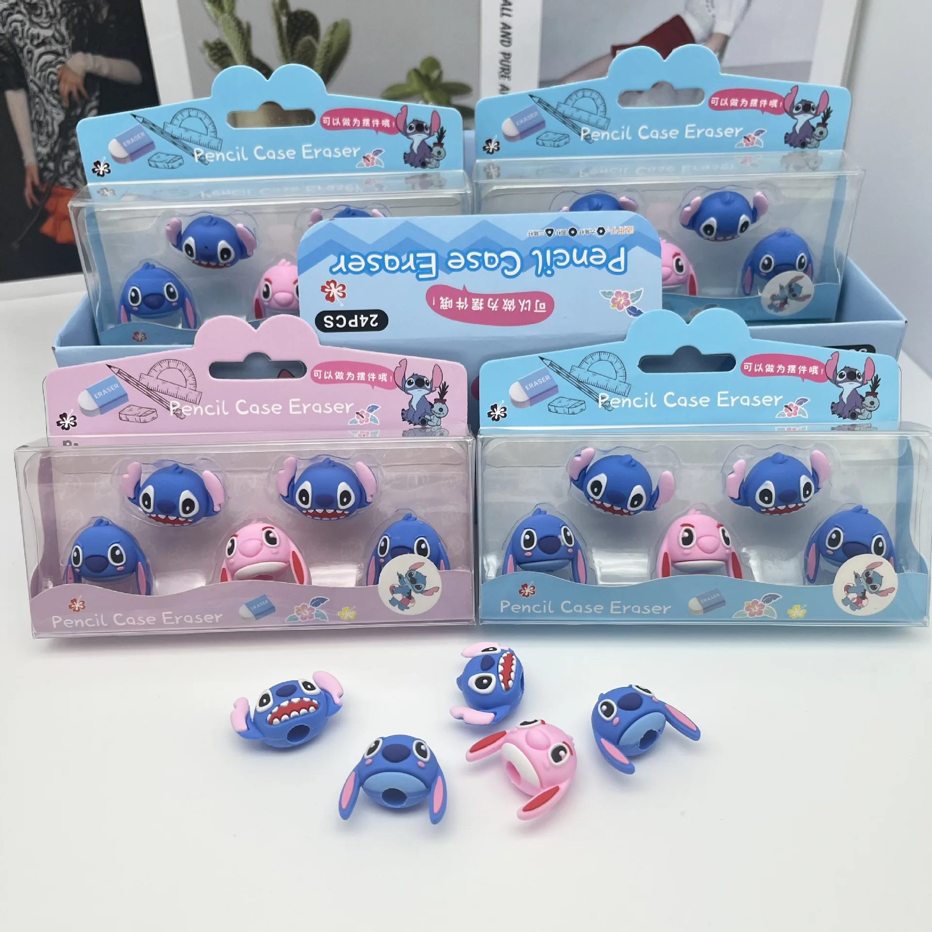 Gomme Disney CAN o & Stitch, accessoires d'anime mignons, casquette de stylo, fournitures scolaires Kawaii, articles cadeaux pour Chirden